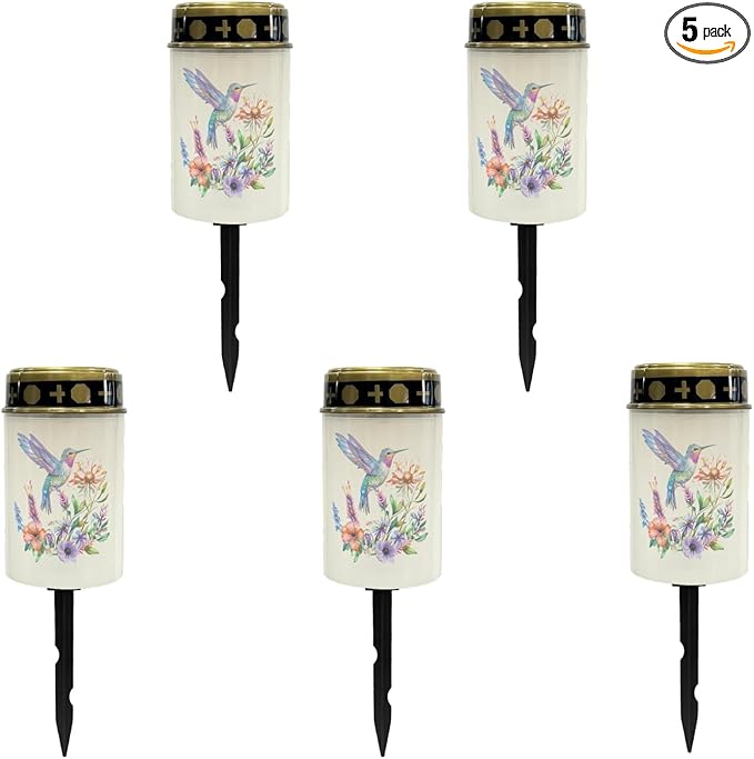 Outdoor Solar Garden Lights Waterproof Pathway Lights Stake Lights Outdoor Decorations for Patio/Yard/Driveway Walkway Lights Hummingbirds Floral Flameless Outdoor Table Lamp