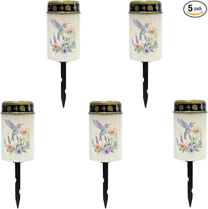 Outdoor Solar Garden Lights Waterproof Pathway Lights Stake Lights Outdoor Decorations for Patio/Yard/Driveway Walkway Lights Hummingbirds Floral Flameless Outdoor Table Lamp