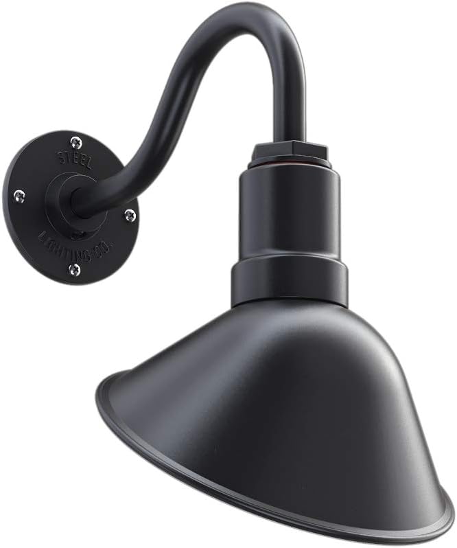 Steel Lighting Co. Venice Store Sign Light | for Outdoor Restaurant Accent Wall | 9 inch Dome | 11 inch Gooseneck | Made in America | Matte Black Exterior/Brass Interior