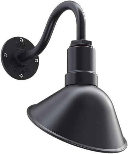 Steel Lighting Co. Venice Store Sign Light | for Outdoor Restaurant Accent Wall | 9 inch Dome | 11 inch Gooseneck | Made in America | Matte Black Exterior/White Interior