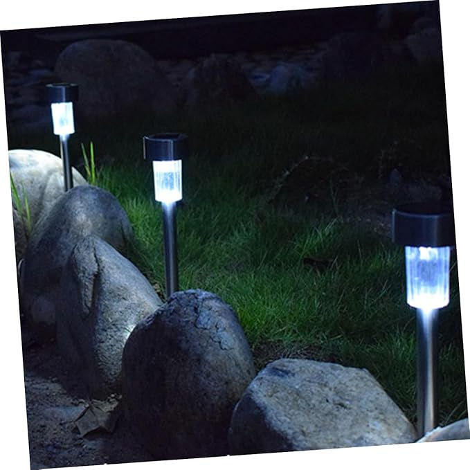 Mikikit 2pcs Stainless Steel Solar Garden Lights Led Pathway Lights for Outdoor Auto Solar Ground for Landscape Patio Pathway
