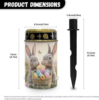 Easter Rabbit Cemetery Lights for Grave Solar Waterproof Decorative Solar Lights Outdoor Garden Pet Graves Outdoor Solar Powered Grave Lights Memorial Gift Decor 2 Pack