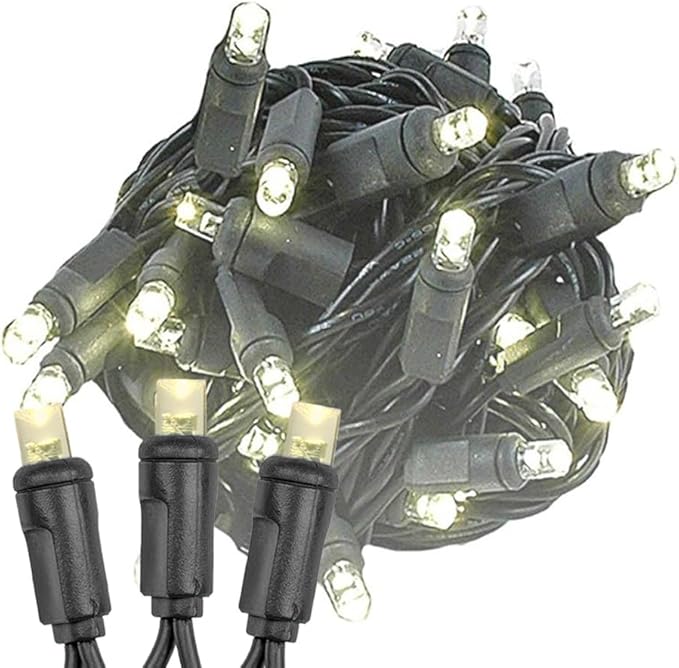 Novelty Lights 25ft Christmas String Lights, 50 Warm White LED Bulbs on Black Wire, 6" Spacing, Connectable Indoor Outdoor Commercial Grade Lighting for Holidays Patio Weddings