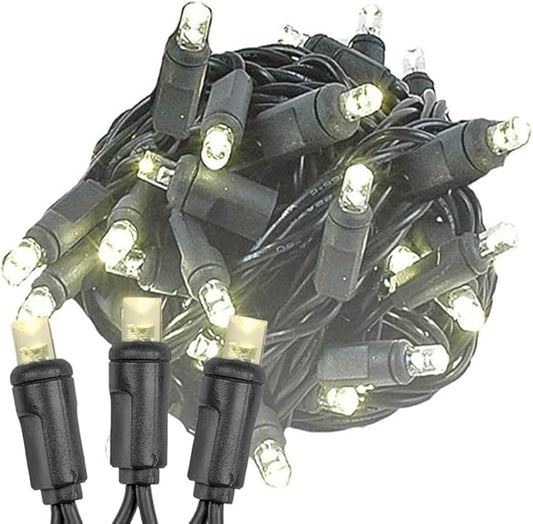 Novelty Lights 25ft Christmas String Lights, 50 Warm White LED Bulbs on Black Wire, 6" Spacing, Connectable Indoor Outdoor Commercial Grade Lighting for Holidays Patio Weddings