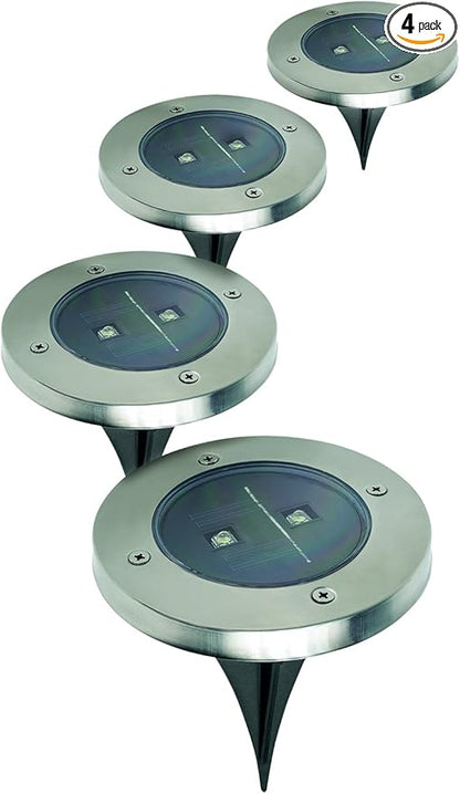 IdeaWorks All Weather Resistant, Rust Resistant, Stainless Steel In Ground Solar Stake Pathway and Garden Bed LED Lights, Pack of 4