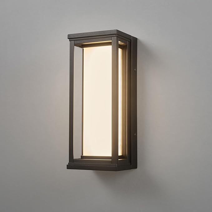 Globe Electric 12W LED Integrated Outdoor Wall Sconce, Matte Black, Frosted Glass, Dusk to Dawn Sensor, Dimmable | Lumora