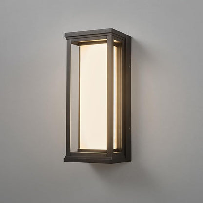 Globe Electric 12W LED Integrated Outdoor Wall Sconce, Matte Black, Frosted Glass, Dusk to Dawn Sensor, Dimmable, 2700K, 700 Lumens, 90 CRI, Front Patio, Exterior Lighting for House