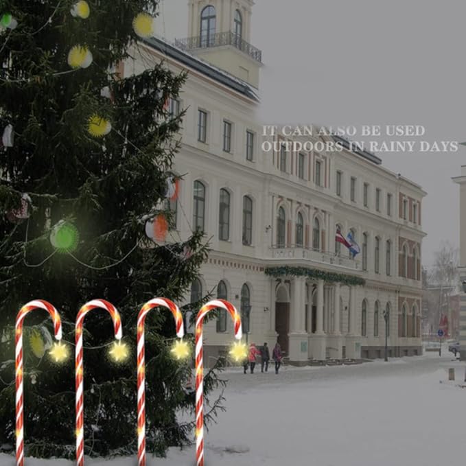 JTLB Solar Candy Cane Lights,8 LED Outdoor Christmas Lights, Candy Cane Solar Pathway Lights with Star Decoration, Solar Christmas Cane Stake Light for Indoor or Outdoor