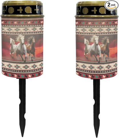 Western Aztec Horse Solar Pathway Lights Outdoor Waterproof Warm Lights Solar Stake Lights LED Solar Garden Lights Decorative for Yard Patio Driveway Flameless Landscape Lighting