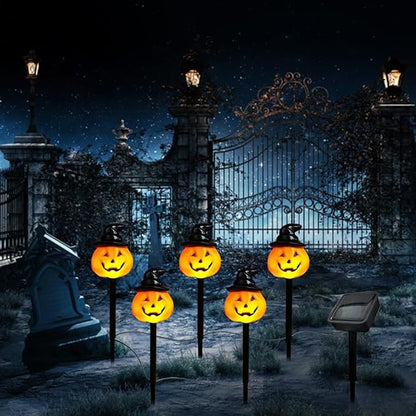 5pack Solar Halloween Skull Lights Decorations Outdoor, Waterproof Skull Solar Pathway Lights, Solar Halloween Garden Lights Scary Skeleton LED Lights for Patio Lawn Yard Garden (C)