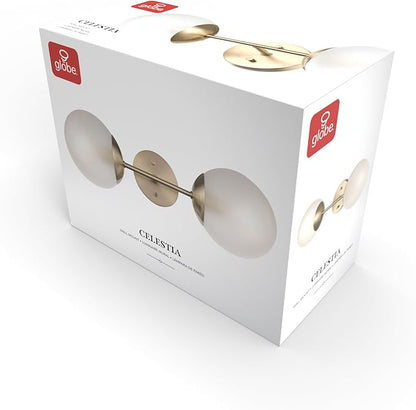 Globe Electric Celestia 2-Light Wall Sconce, Matte Brass, Frosted Glass Shades