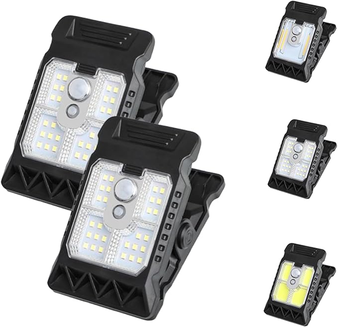 Clamp on Solar Motion Light, Clip On Solar Motion Sensor Light Outdoor, Portable,Waterproof, 3 Modes 3 Mounting Ways, Outdoor Led Lights for Fence, Wall, Garage, Patio Umbrella (#B,2PCS)