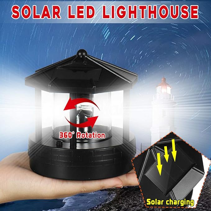 1PC Solar Lighthouse, Rotating Outdoor Waterproof LED Solar Light Beacons Tower Decorative - Garden Figurine Light | Lumora
