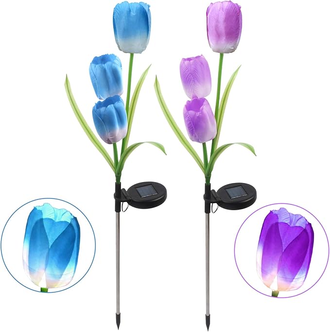 AHNNER Solar Outdoor Lights 2 Pack Tulip Solar Lights Outdoor Garden Decoration for Patio, Yard, Driveway IP65 Waterproof, Dark Sensing Auto On/Off