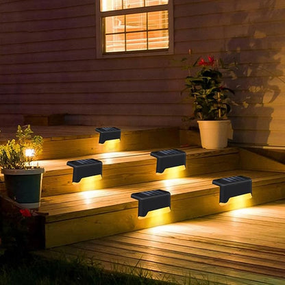 5pcs Waterproof Outdoor Solar Fence Lights LED Warm White Garden Deck Corridor Stair Lights for Patio Yard Fence with Black Shell