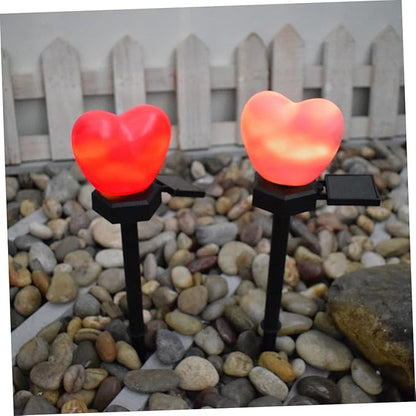 Milisten 2pcs Valentine Day Special Heart Shape Solar Pathway Lights Outdoor Solar Lights for Landscape