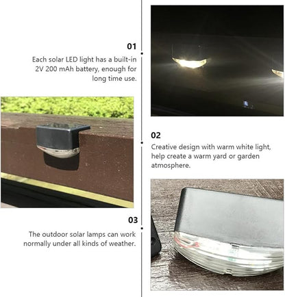 Zerodeko 4pcs Solar Powered LED Outdoor Stair Lights Waterproof Pathway Lamps Warm White Step Lighting for Garden Yard Deck