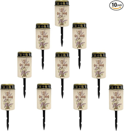 Solar Lights Outdoor Grave Crosses for Cemetery,Solar Garden Stake Lights Outdoor Powered Landscape Lighting Warm White Solar Lantern Solar Fairy Lights for Outside,Wall Light Auto On/Off