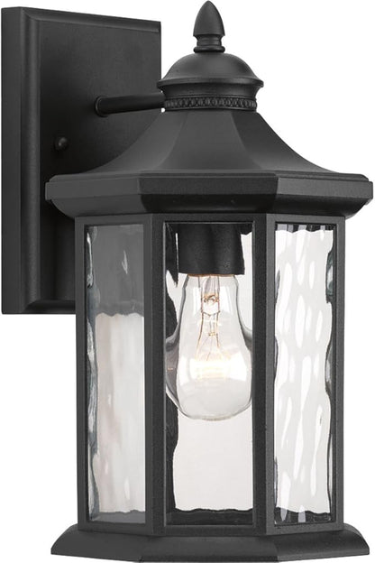 Progress Lighting Edition Collection 1-LightClear Water Glass Traditional Outdoor Medium Wall Lantern Light Textured Black