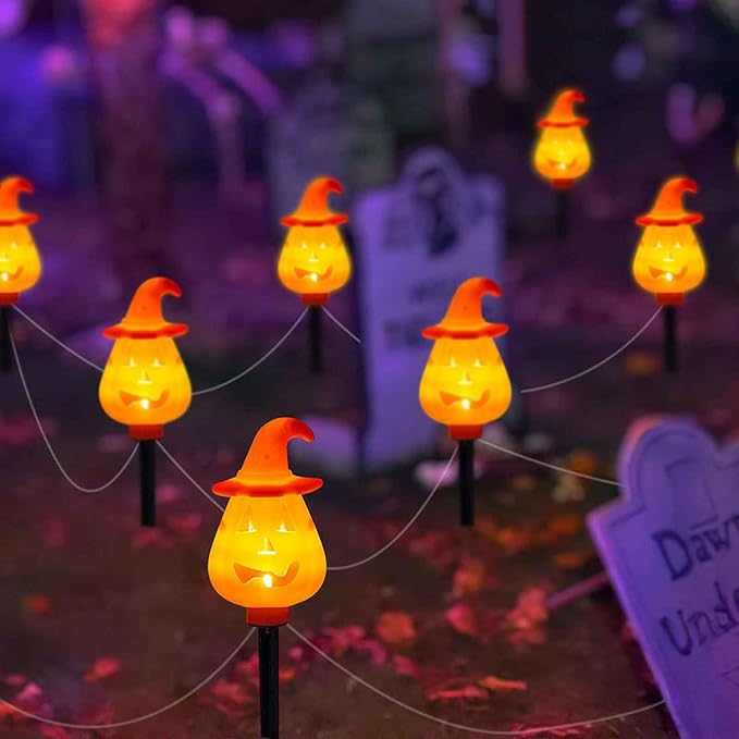 Halloween Pumpkin Pathway Lights,Solar Halloween Pumpkin Stakes - Ground Insert Adjustable Display Stand Garden Decorations for Pathway Lawn Yard Porch Outside Grave