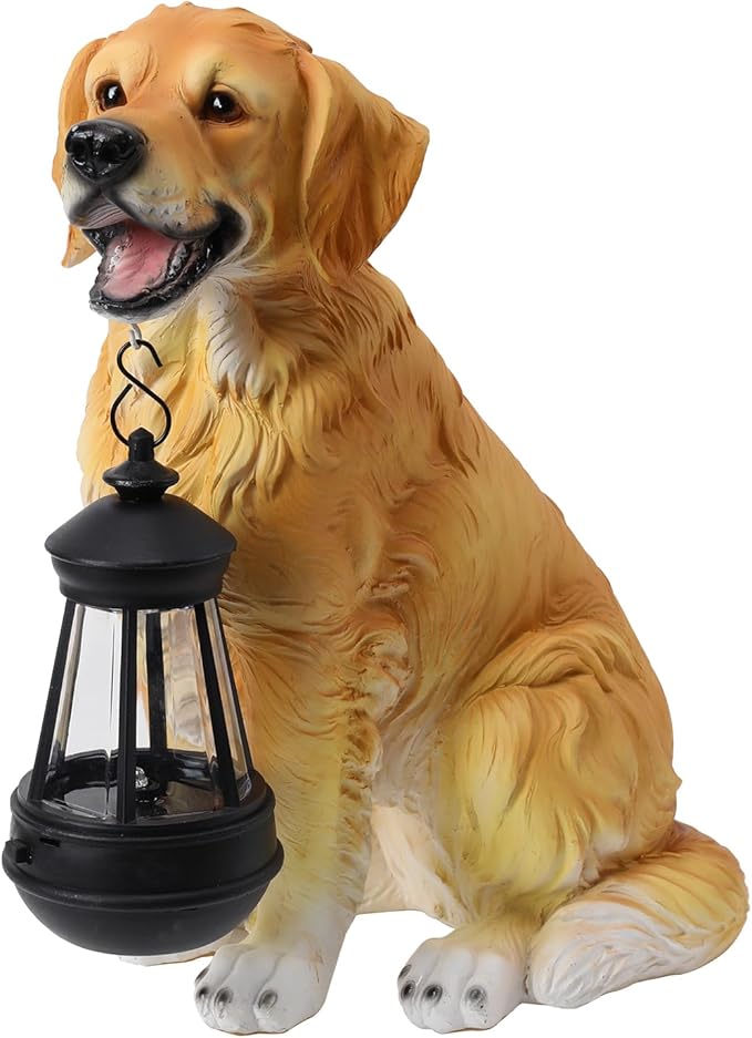 Afirst Solar Dog Statue Garden Decor, Outdoor Statue Decor with Solar Lantern Valentine's Day Gift Lovely Golden Retriever Figurine Patio Lawn Yard Art Ornaments Housewarming Gift