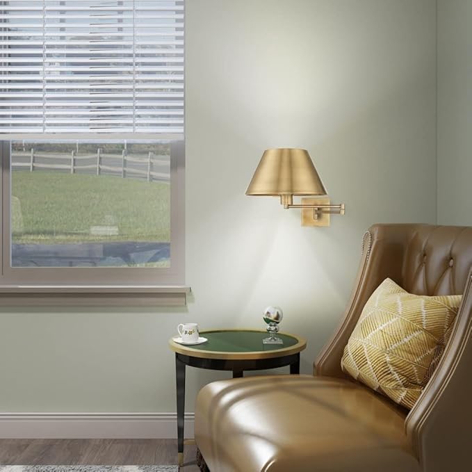 Livex Lighting 40030-01 25" One Light Swing Arm Wall Mount, Antique Brass Finish with Satin Brass Metal Shade | Lumora