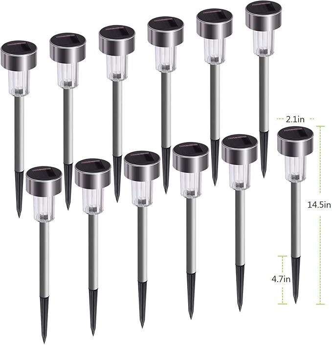Solar Lights Outdoor, 12Pack Stainless Steel Outdoor Solar Lights - Waterproof, LED Landscape Lighting Solar Powered Outdoor Lights Solar Garden Lights for Pathway Walkway Patio Yard & Lawn-Cool White