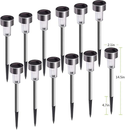 Solar Lights Outdoor, 12Pack Stainless Steel Outdoor Solar Lights - Waterproof, LED Landscape Lighting Solar Powered Outdoor Lights Solar Garden Lights for Pathway Walkway Patio Yard & Lawn-Cool White