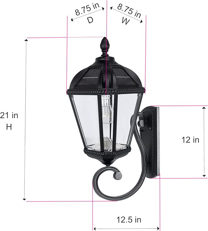 Gama Sonic Solar Outdoor Wall Light, Royal Bulb Exterior Sconce Lamp, Black Cast Aluminum, Clear Beveled Glass | Lumora