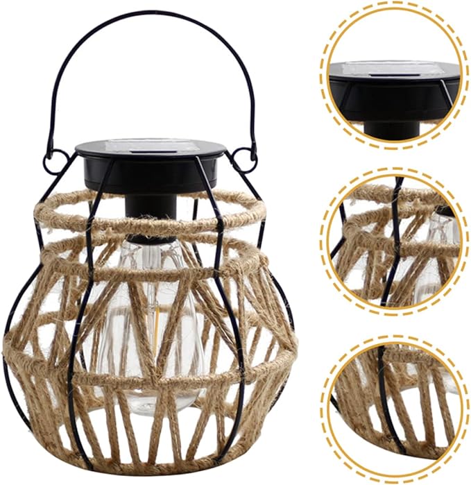 Vintage Solar Lantern Edison Bulb Garden Outdoor Decorative Light Solar Powered Hanging Light for Courtyard Decorative Outdoor Lawn Decorations Lawn