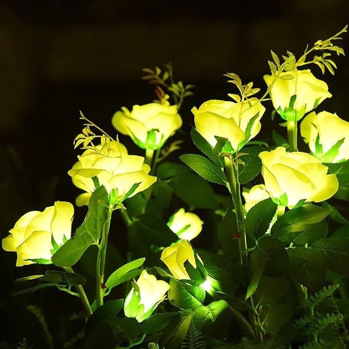 GONIMY Outdoor Realistic Solar Powered Rose Flower Lights Stake,2 Pack 10 Rose Solar Garden Decorative Waterproof | Lumora