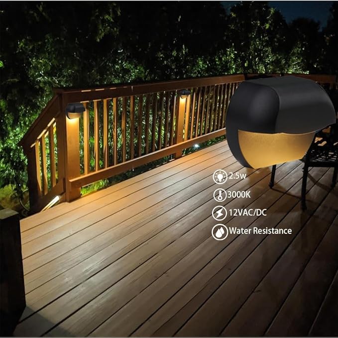 Low Voltage Deck Lights 2.5W 12V AC/DC,Aluminum Housing Outdoor Deck Railings Dock Retaining Wall Step Down Lights Warm White Black Color 4 Packs