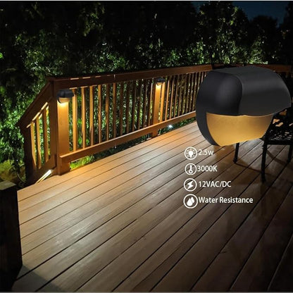 Low Voltage Deck Lights 2.5W 12V AC/DC,Aluminum Housing Outdoor Deck Railings Dock Retaining Wall Step Down Lights Warm White Black Color 4 Packs