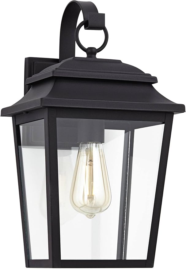 John Timberland Bellis Verde Outdoor Wall Light Sconce Fixture Texturized Black Steel 15 1/4" Clear Glass Lantern | Lumora