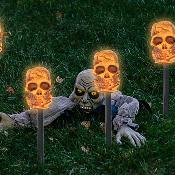 Solar Skeleton Garden LED Stake Lights for Halloween Decorations Outdoor Waterproof Halloween Yard Stake Lights 1Set of 5Pack for Garden Patio Yard Pathway Grave (Skeleton)