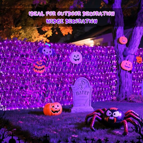 JMEXSUSS 200 LED Purple Net Lights for Halloween, 9.8ft x 6.6ft, Plug in