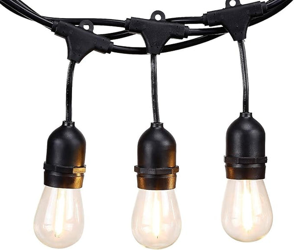 TORCHSTAR 50FT Outdoor String Lights Commercial Great Weatherproof with 15xE26 Sockets & 16 Vintage Edison LED | Lumora