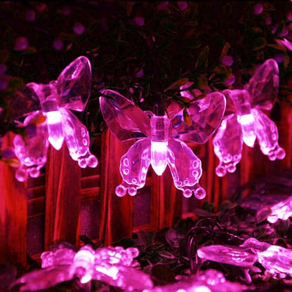 Solar String Lights, Waterproof 16ft 20LED Butterfly Christmas Fairy Lights Decorative Lighting for Home Party Wedding Patio Garden Porch Balcony (Pink)