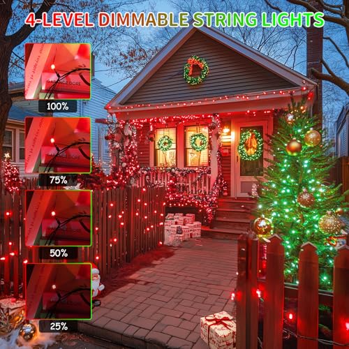 JMEXSUSS 66ft 200 LED Color Changing Christmas Lights, Red & Green