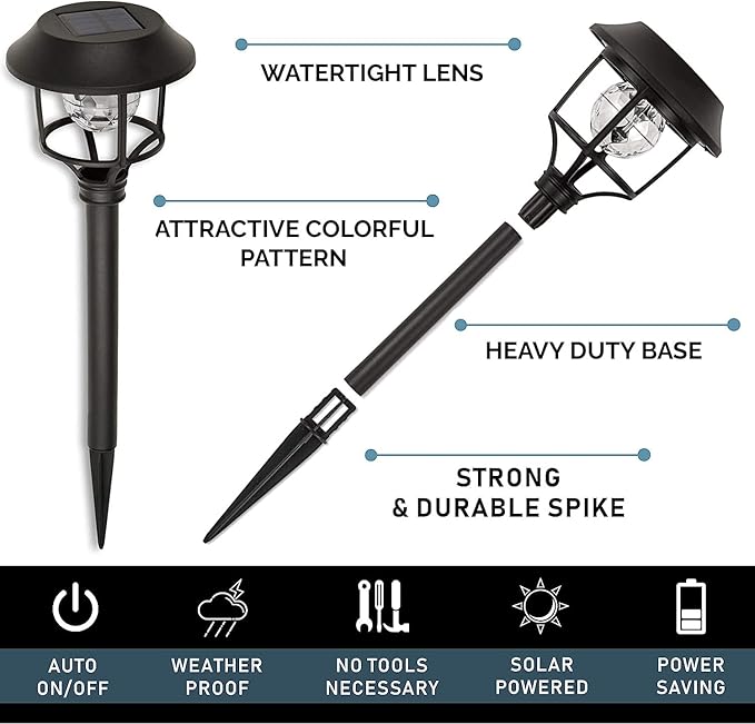 Morvat LED Auto Solar Powered Color Changing Stainless Steel Path Lights for Outdoor Garden Yard Walkway & Pathway, Bright Colored Waterproof Landscape & Patio Colorful Lighting, Dusk to Dawn, 8 Pack