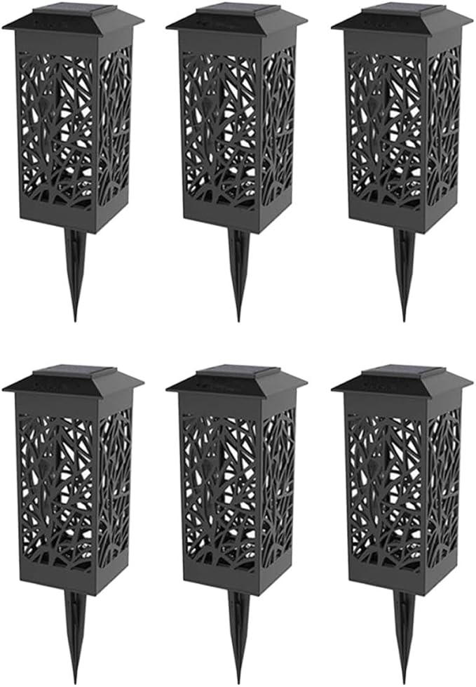 6pcs Solar Hollow-Out Ground Plug Lights Outdoor Waterproof Warm White Garden Solar Pathway Lamps for Lawn and Patio Decor