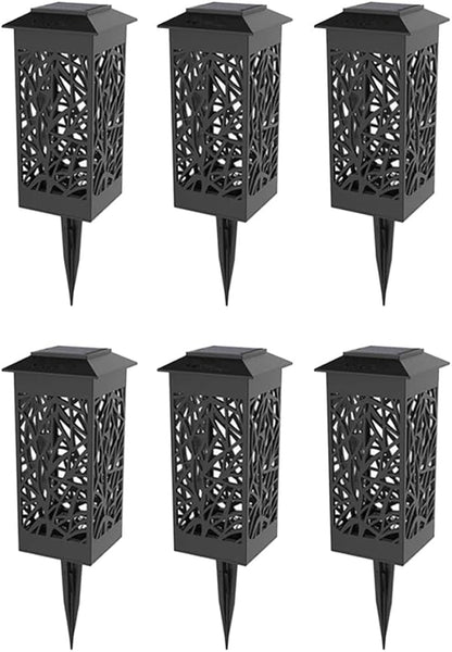 6pcs Solar Hollow-Out Ground Plug Lights Outdoor Waterproof Warm White Garden Solar Pathway Lamps for Lawn and Patio Decor