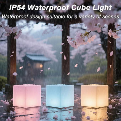 8-in Garden Solar Cube Light Outdoor, Waterproof Solar Cube Lamp for Outside w/Remote, 16 RGB Color 4 Mode Glow Tesseract Cosmic Cubes, Illuminate Cubes Mood Lamp w/Ground Stake for Patio Yard Pathway