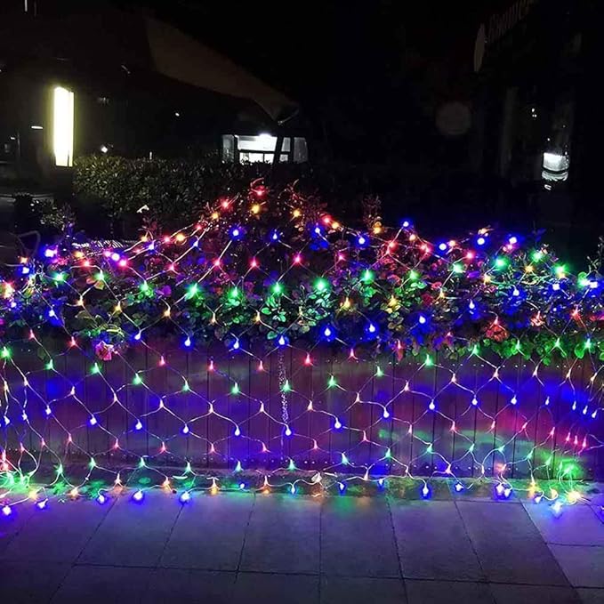 2 PACK Battery Net Lights - Outdoor Waterproof Garden Light, 200 LED Tree String Light with 8 Modes, Mesh Curtain Lights for Garden Patio Yard Christmas Party Tree and Holiday Decor( Multi Color)