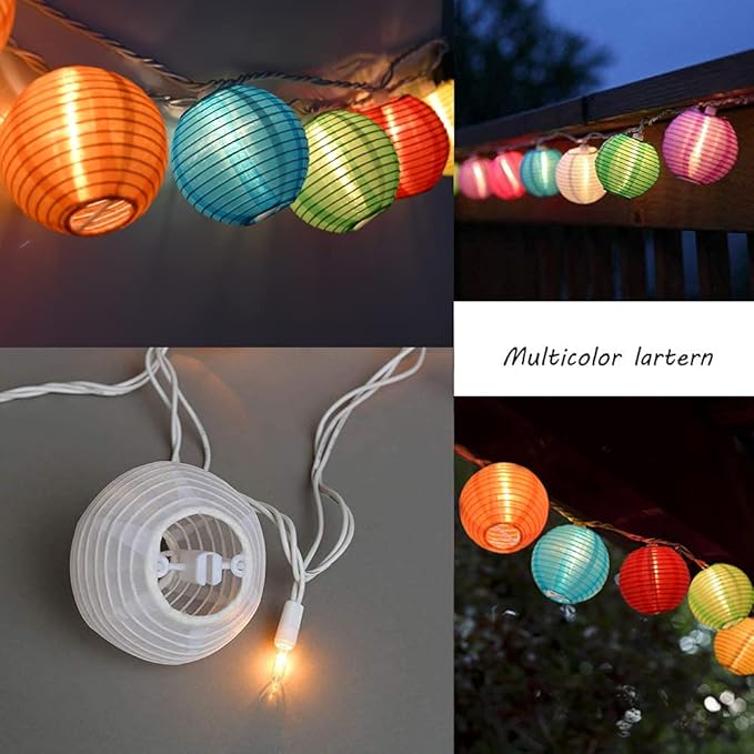 GOOTHY 8.5Ft Multicolor Lantern String Lights Outdoor, Plug in Christmas Decorations String Lights with 10 Mini Colorful Lanterns, Hanging Lanterns Lights for Outdoor Bedroom Bistro Garden Xmas Party