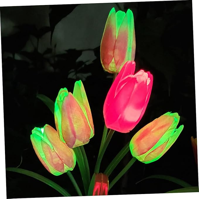DOITOOL Lawn Solar Lamp 2pcs Powered for Decoration Creative Tulip Solar Lamp Garden Lawn Landscape Flowers Yard Light