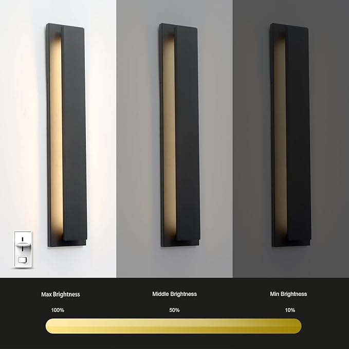 24inch Outdoor Modern LED Wall Light, 20W Waterproof Indoor Wall Mount Fixtures,3000K Warm Light Rectangular Wall Sconce for Front Door, Stairway, Living Room