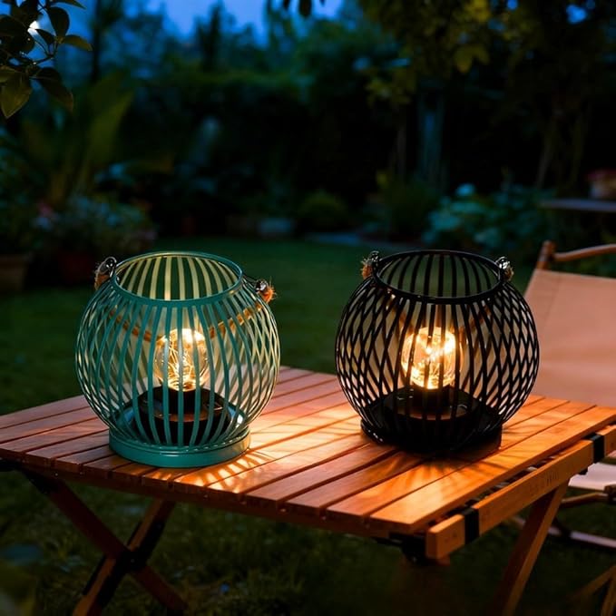 Iron Crafted Solar Stripe Light For Garden Paths With Weatherproof Outdoor Lantern Design, Providing Long Lasting Decorative Lighting (Black striped lights)