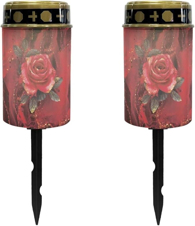 Red Rose Solar Lights Outdoor Decorative Solar Garden Lights Solar Outdoor Pathway Lights LED Solar Powered Light Landscape Solar Light Read Light Flameless Candle