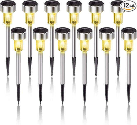 Solar Lights Outdoor Waterproof, Stainless Steel LED Landscape Lighting, Solar Garden Lights, Outdoor Valentines Day Decorations for Yard, Pathway, Walkway, Patio, Lawn - 12 Pack(Warm White)